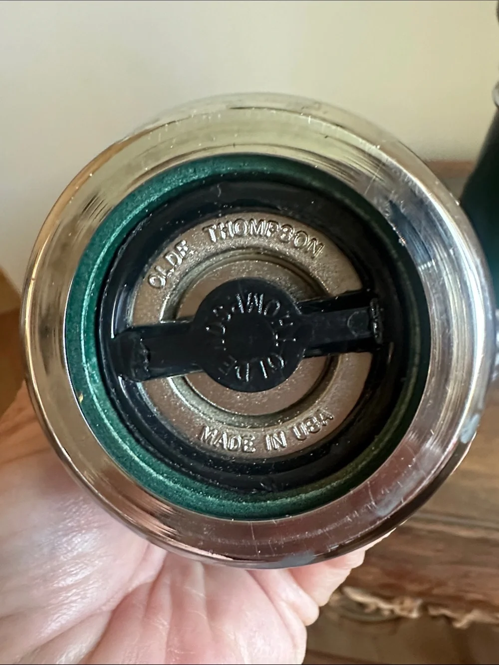 Vintage Olde Thompson Salt & Pepper Mill Grinder Set - Forest Green & Chrome USA